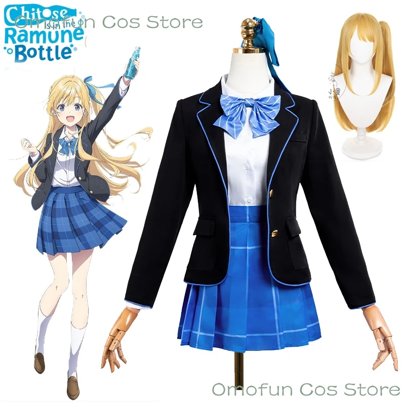 

Anime Chitose Is in the Ramune Bottle Yuuko Hiiragi Cosplay Costume wig Novel Girls Jk School Uniforms Coat Skirt Halloween Suit