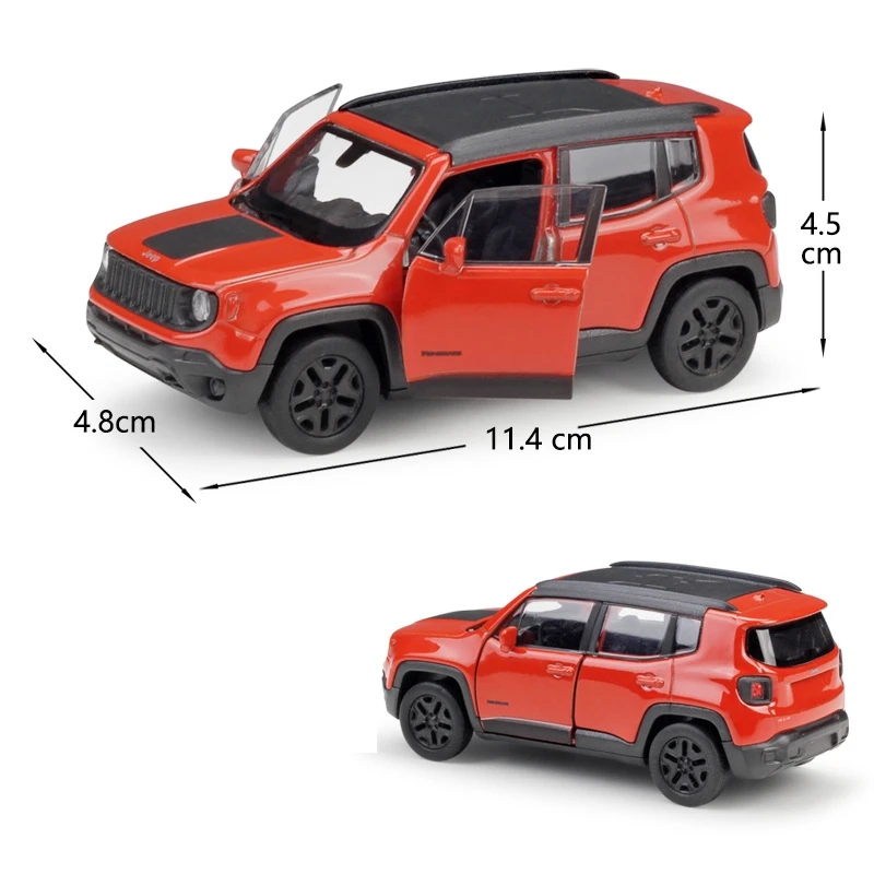 1/36 Jeep Renegade Trailhawk SUV Sport Toy Car Model Welly Diecast Vehicle Miniature Pull Back Collection Gift For Children Boys