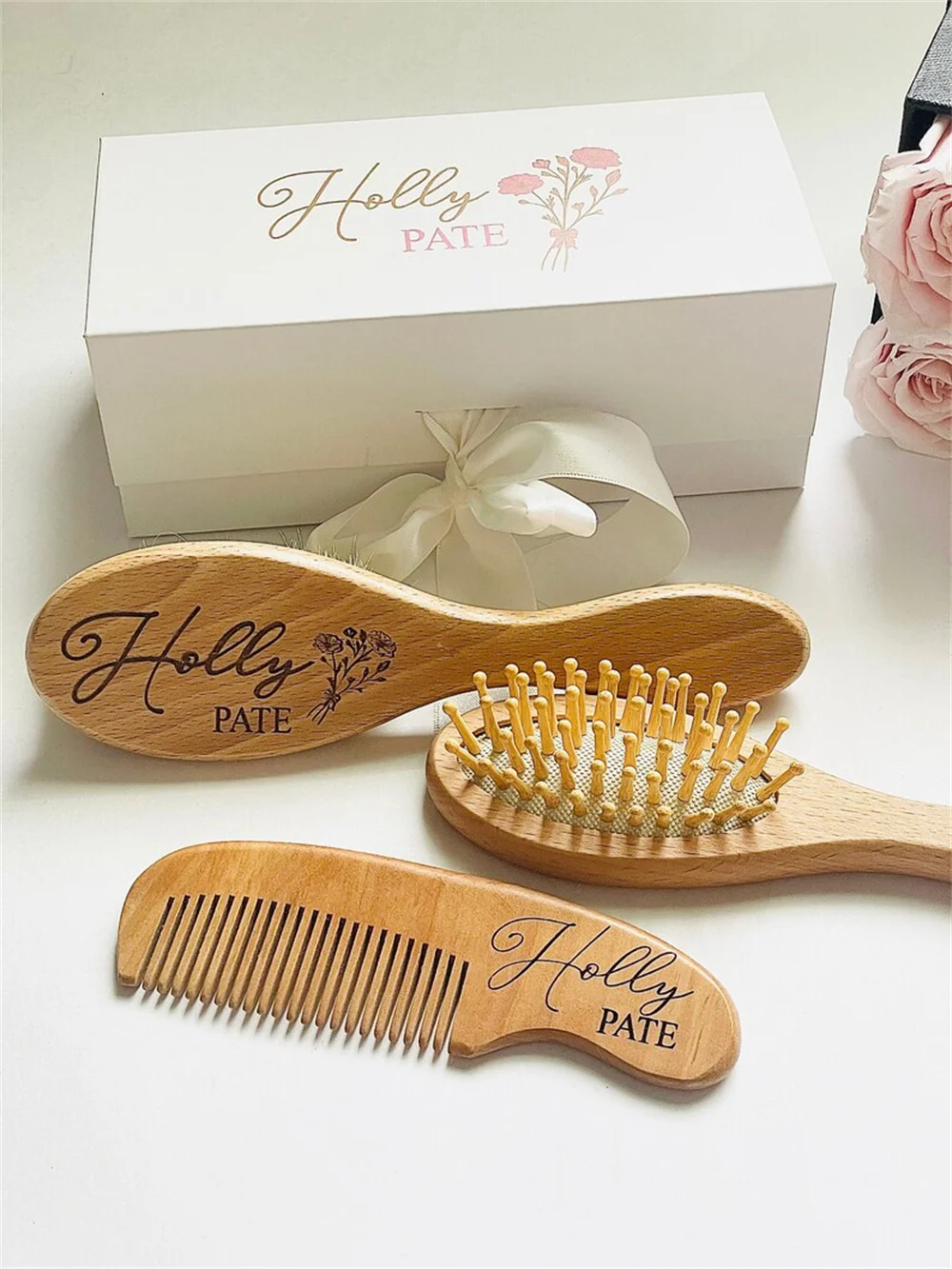 Baby Shower Gift Girls | Custom Baby Gift Girls| Personalized Wooden Baby Hair Brush | Custom Baby Brush | Baby Keepsake Gift |