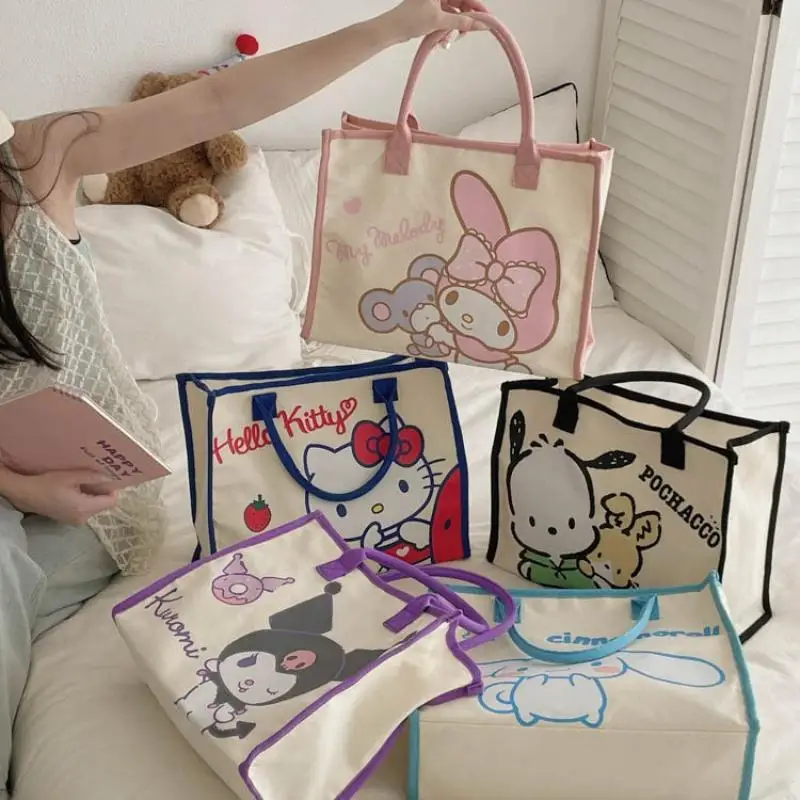 

Sanrio My Melody Hello Kitty Tote Bag Canvas Shoulder Bag Cartoon Kuromi Harajuku Style Student Handbag Shopping Bag Gifts