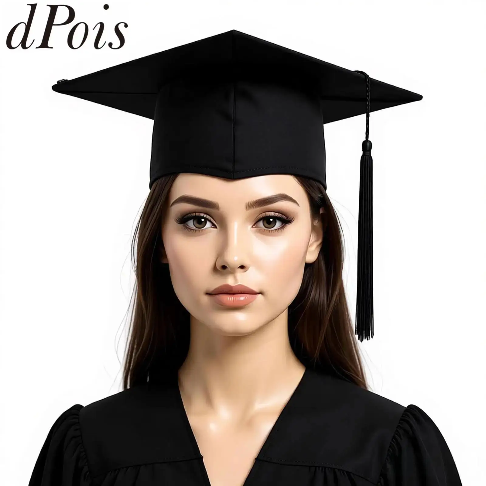 Graduation Hat Doctor Postdoctoral Cap Black Adult Bachelor Caps with Tassels for University Master Congratulation Party Costume