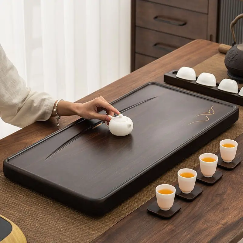 

Black Wooden Tea Tray Serving Decorative Luxury Accessories Office Hospitality Chinese Tea Tray Kitchen Bandejas Home Products