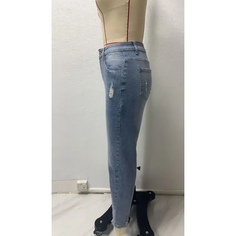 المرأة العصرية مفتوحة المنشعب ممزق الجينز مع انقسام تنحنح عالية الخصر تمتد غسلها الدينيم السراويل الشارع الشهير موضة عادية مريحة