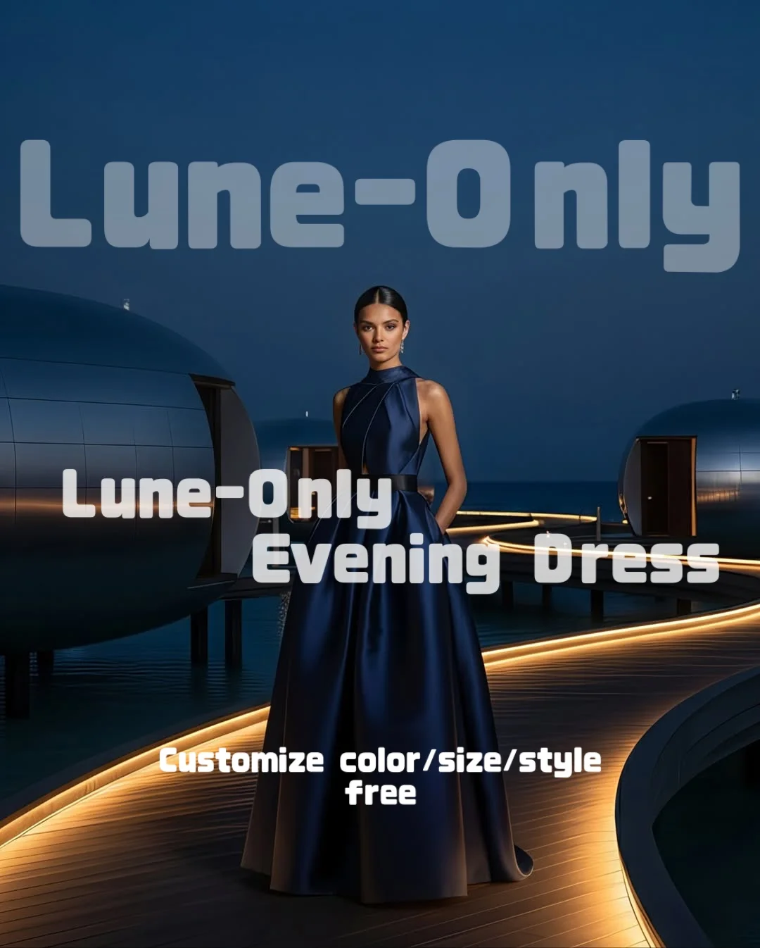 カスタマイズされたエレガントなダークブルーサテン女性のイブニングドレスフォーマルな機会のためのノースリーブバックレスウエディングドレスパーティードレス