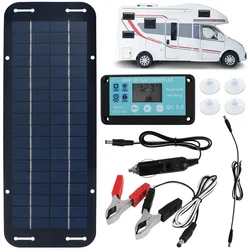 Solar Panel Kit 12V 30W IP65 Waterproof Solar Trickle Charger Outdoor Portable Monocrystalline Solar Powered Battery Charger