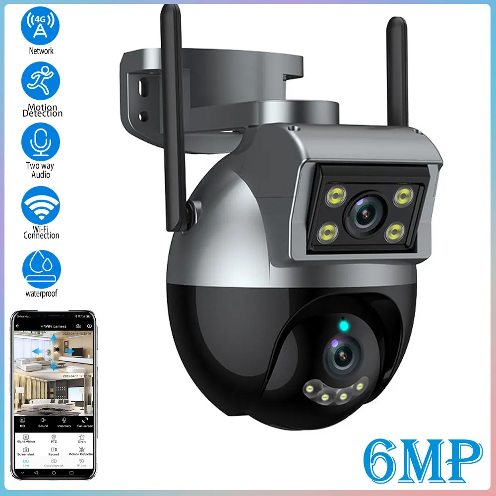 

6MPWiFi Two-way Audio dual-lens camera outdoor IP66 Waterproof security protection mobile body detection outdoor CCTV monitoring