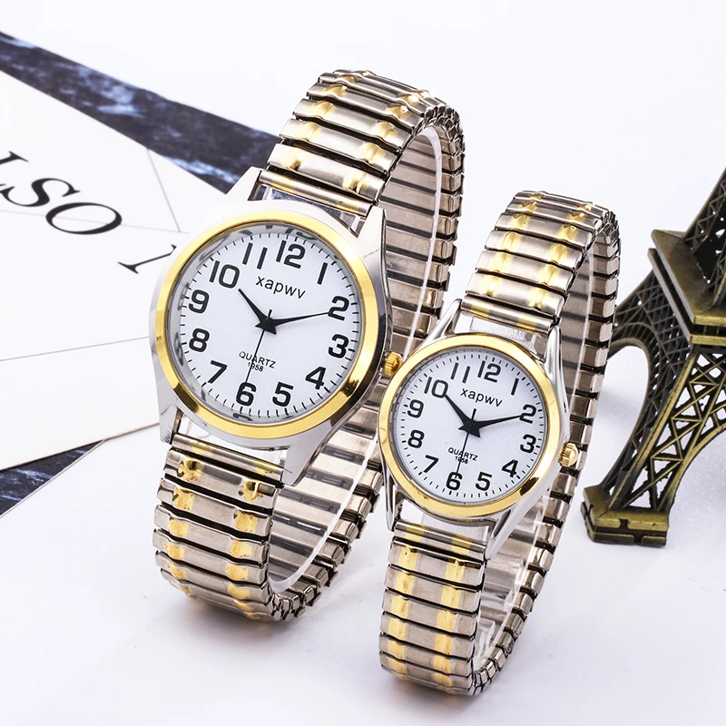 ساعة بمينا كبير للرجال، ساعة كوارتز نسائية بسيطة، كاجوال، أرقام عربية، زوج من الرجال والنساء