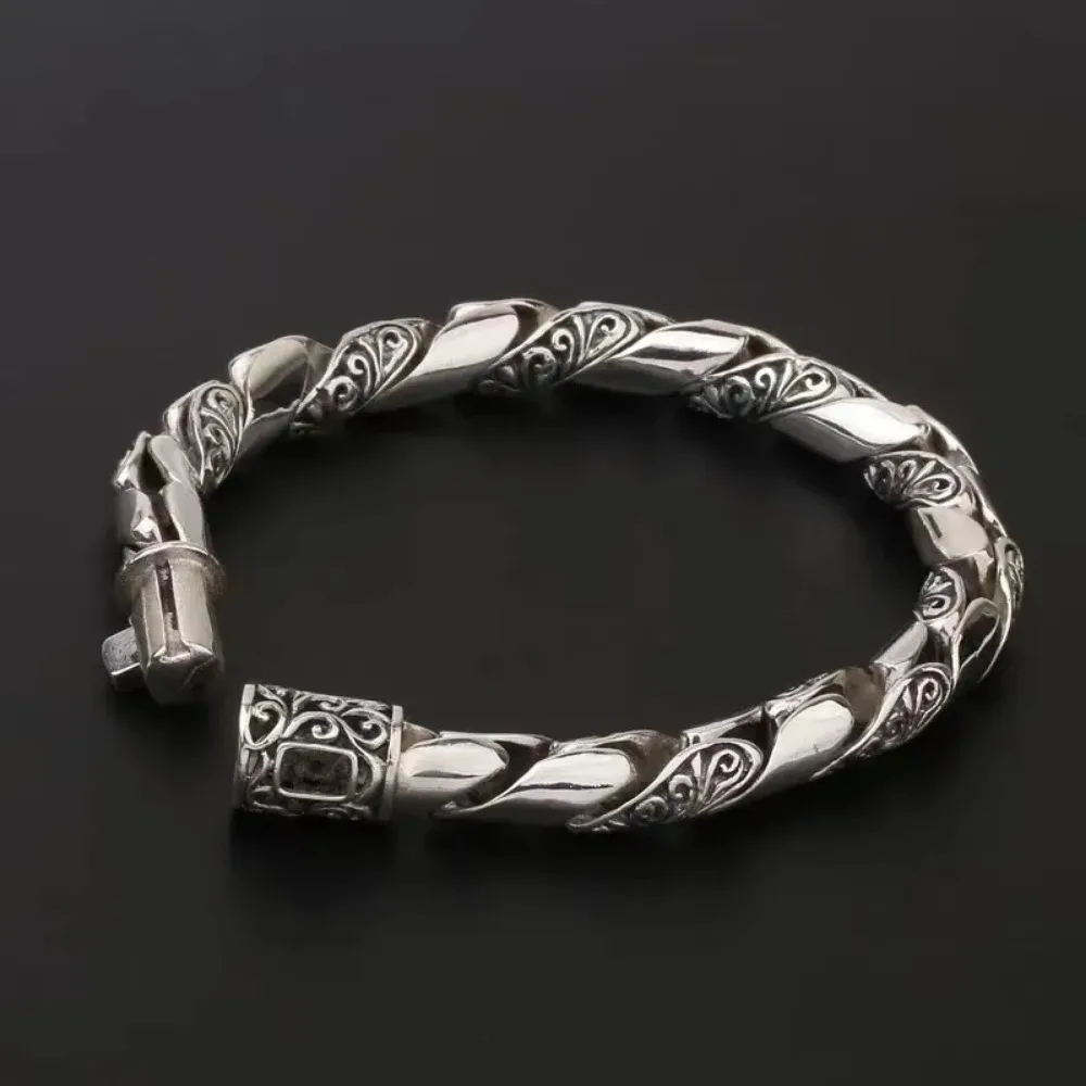 S925 Silver Simple Dominant Male Bracelet Classic Popular Bolt Chain Thai Silver Handmade Bracelet