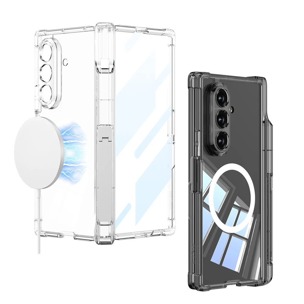 For Samsung Galaxy Z Fold 8 Ultra Case Transparent Hinge Bracket With Pen Holder Magnetic Wireless Charging With Tempered Film