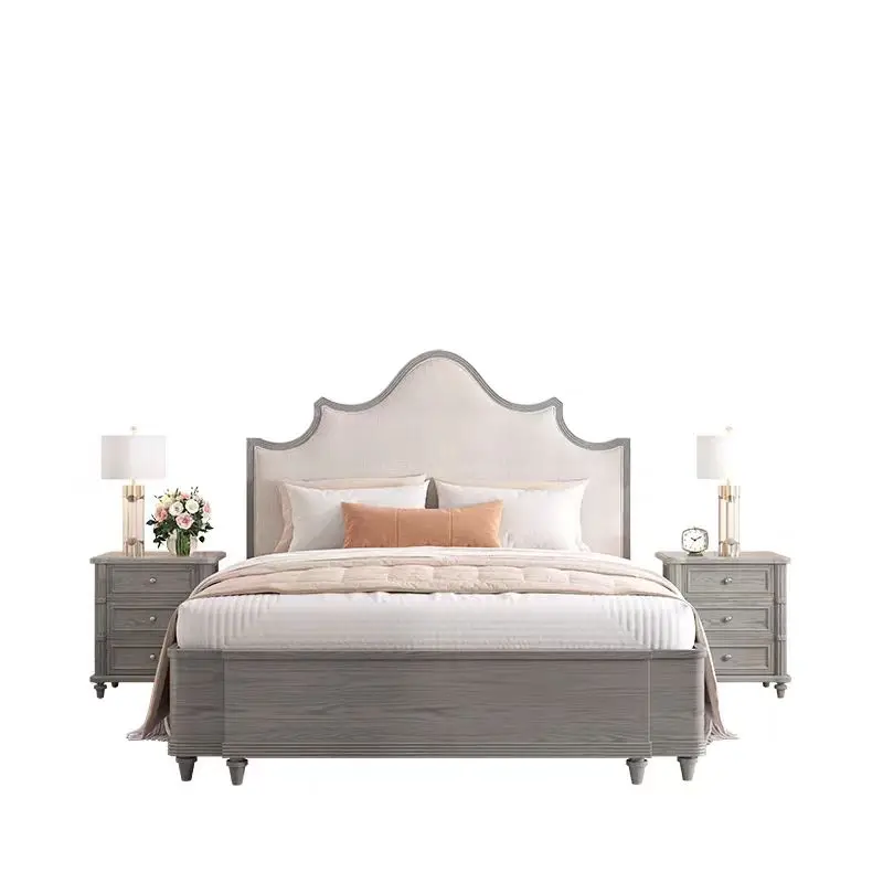 ！@Mid century Wooden Beds with Hydraulic Box High End European Classic  Bedroom Set Home Use King Bed High Quality Furniture