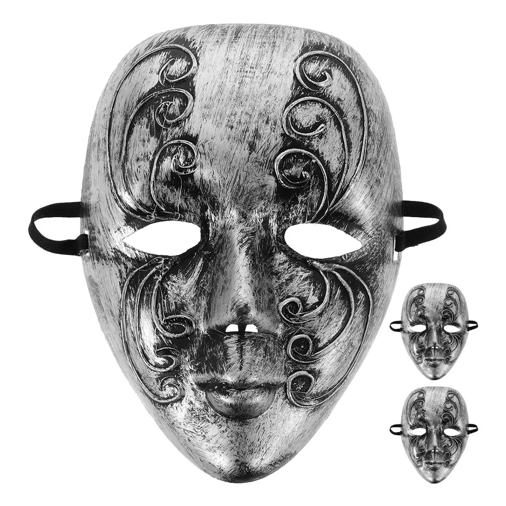 

3pcs Masquerade Vintage Venetian Full Face Silver Elegant Halloween Carnival Ball Costume Adult Retro Venetian Party Festival