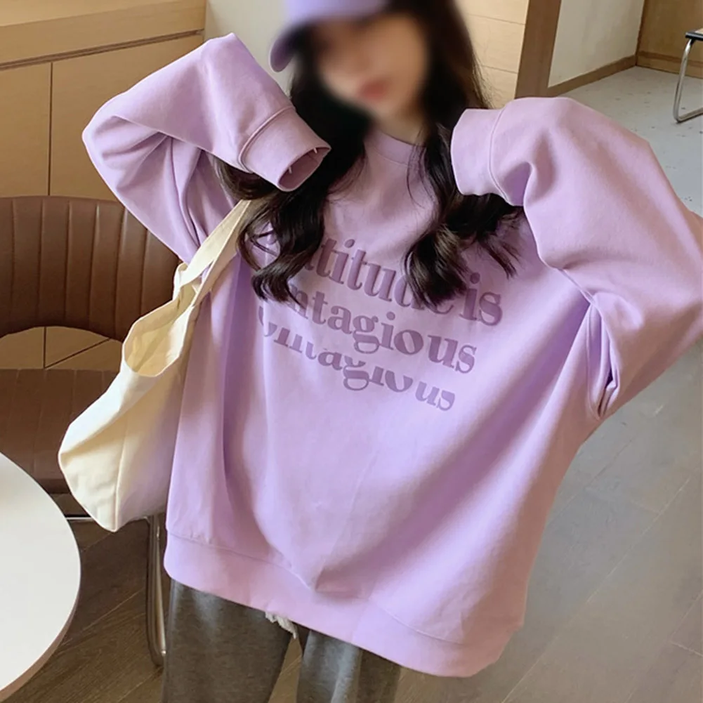 Women\'s Autumn Padded Letter Printed Loose Long Sleeve Sweatshirt Casual Pullover Sweatshirt