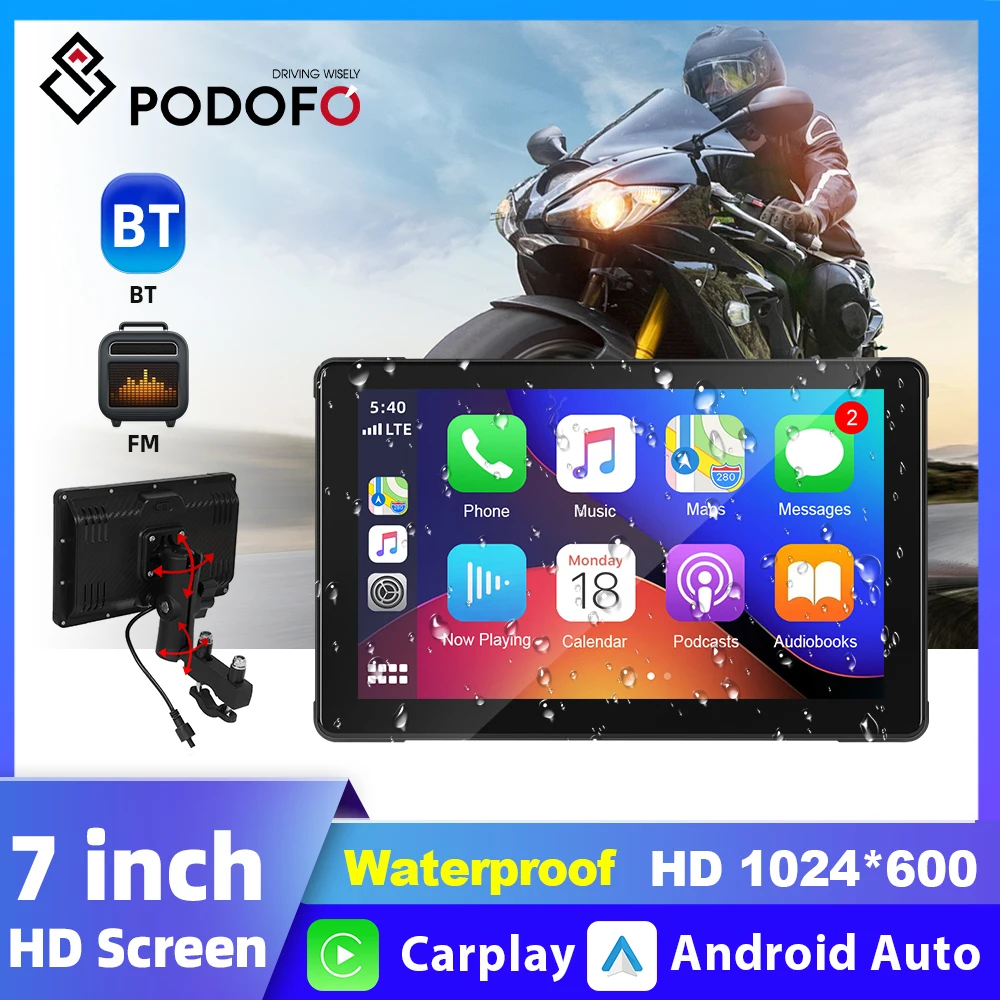 

Podofo 7inch Portable Motorcycle Smart Screen Carplay Player Car Monitor Supports Android Auto Airplay IP67 Waterproof