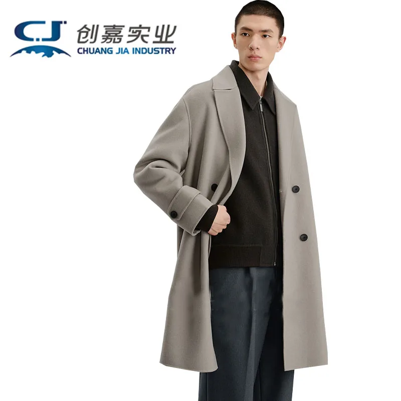 

Двустороннее мужское пальто из натуральной шерсти, новое двубортное пальто, простое элегантное, подходит для осенне-зимней модной мужской одежды