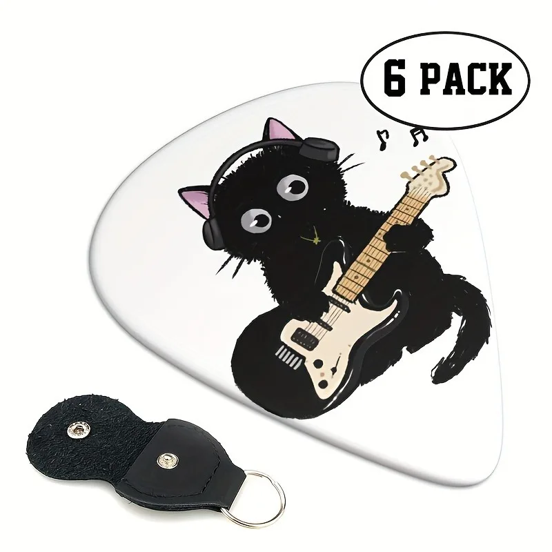 6 púas de guitarra originales con sonido, púas de dedo para ukelele y guitarra con impresión a doble cara, funda para llavero, regalo para amantes de la música