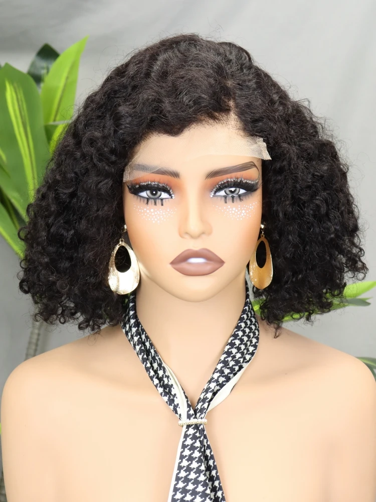 300% Density 5x5 Lace Closure Glueless Wig Double Drown Water Curly Hair Side Parting 12 Inches Full Hair Ends Human Hair Wigs