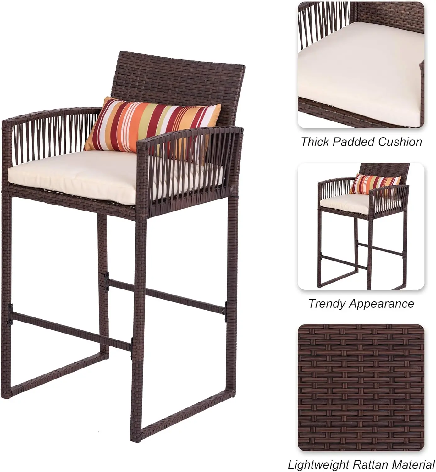 3 Piece Patio Bar Set, Bar Height Bistro Table Set for 2 People