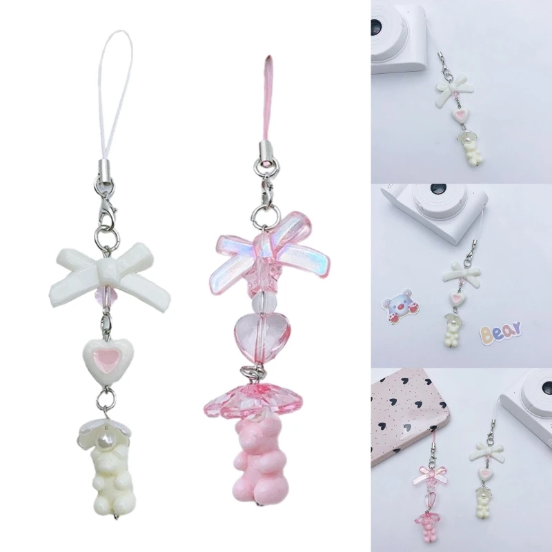 Bows Heart Phone Chain Detachable Bear Phone Lanyard for Fashion Individuals