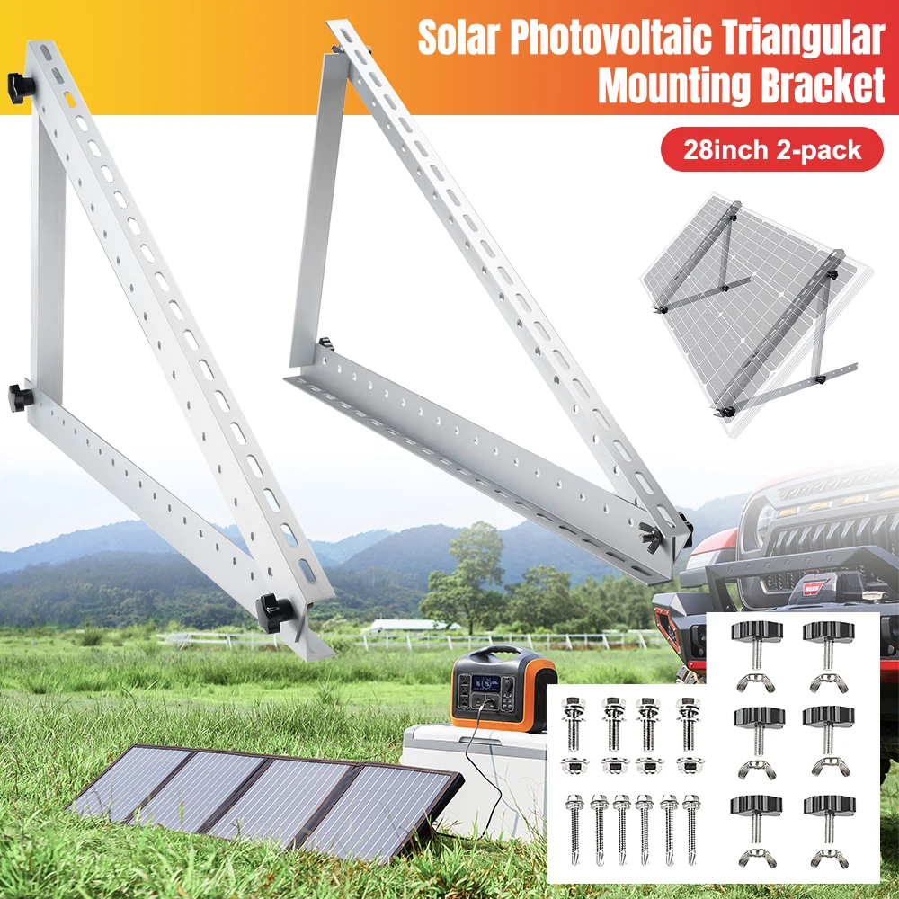 28inch 2-Pack Adjustable Solar Panel Mounting Bracket Triangle Aluminum Alloy PV Tilt Support Rack for RV Boat Roof 0-90° Angle Adjustable