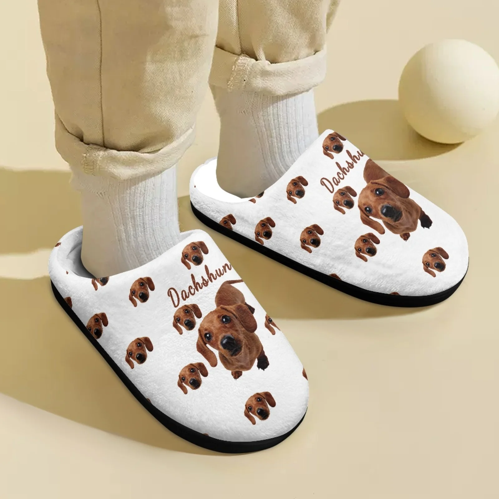 Dachshund Dog Print Plush Home Slippers For Kids Half Shoes For Boys Girls Mules Sandals Loafers Indoor Bedroom Children Slides