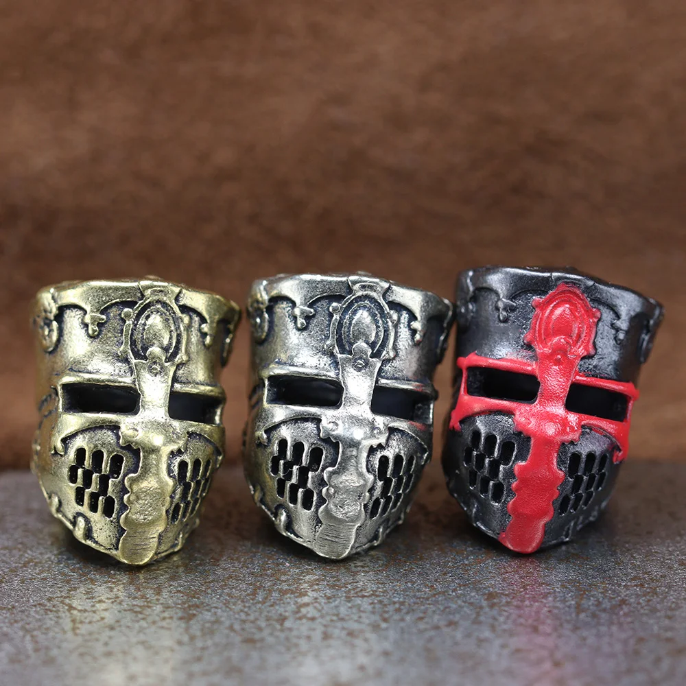 Brass Crusader Samurai Helmet Knife Beads Lanyard Pendants DIY Paracord Rope Beads Accessories Retro Guard Mask EDC Tool Charms - view 2
