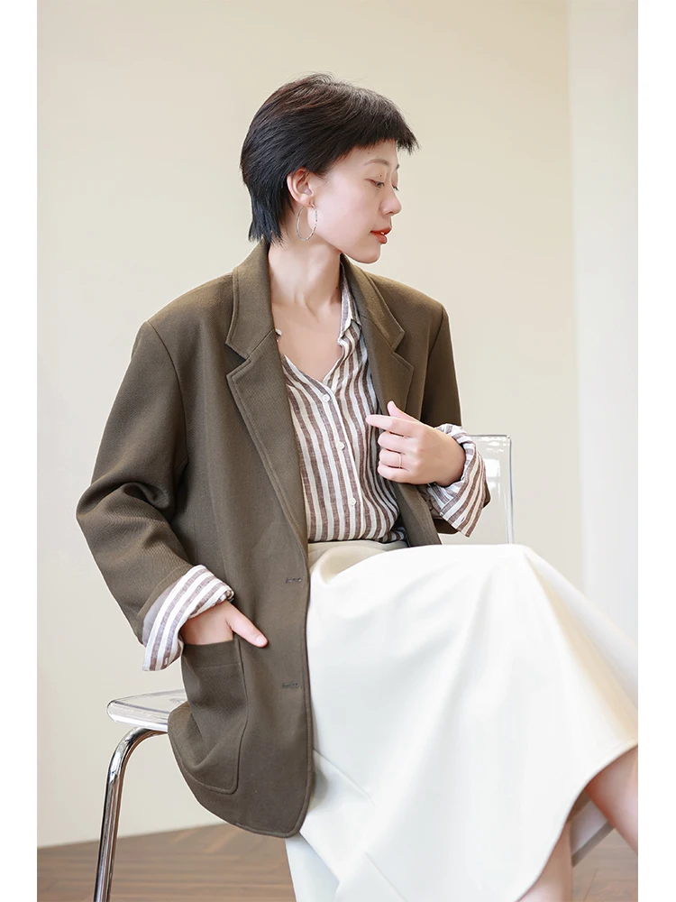 

Новинка! Женский винтажный пиджак из 100% австралийской шерсти с длинными рукавами, свободного кроя, в стиле кэжуал, для весеннего гардероба, для работы и повседневной носки.