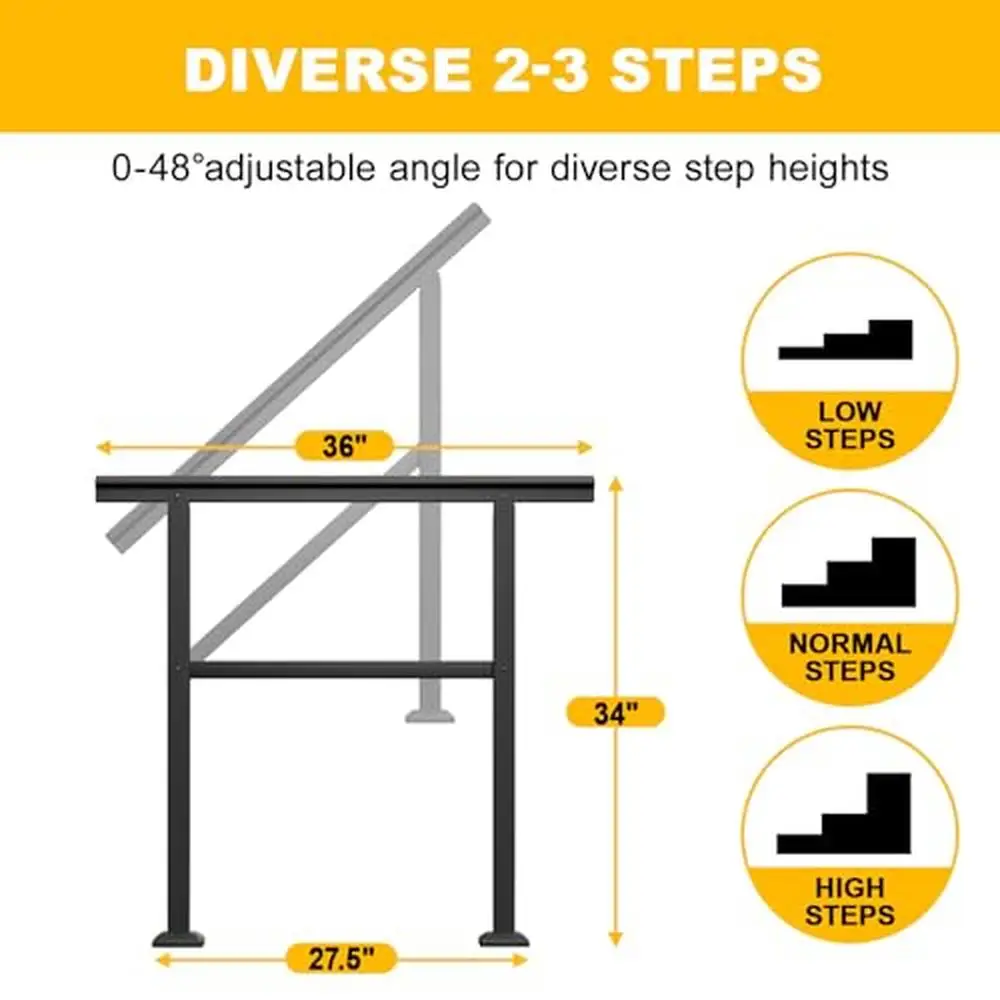 Corrimão de escada externa 36" x 35" Kit de instalação de design de tubo transicional Ferro Alumínio Spaceeup