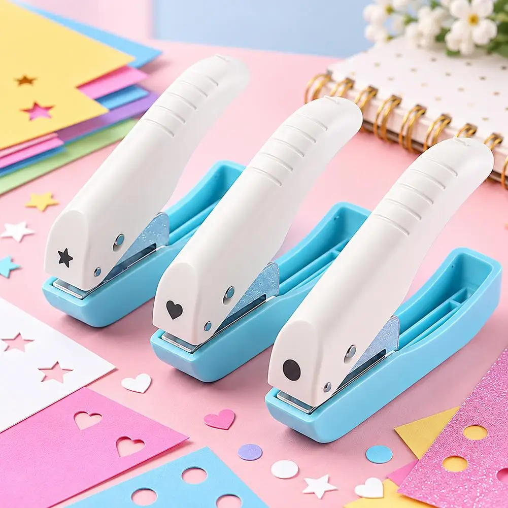 Labor Saving Press Hole Puncher Heart Star Shape Paper Craft Embosser Handheld Page Punch for Scrapbooking DIY Home Office