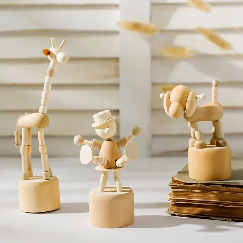 Mini DIY Wooden handicraft animal building ornament artwork movable puppet desktop knickknacks Creative decoration children toys