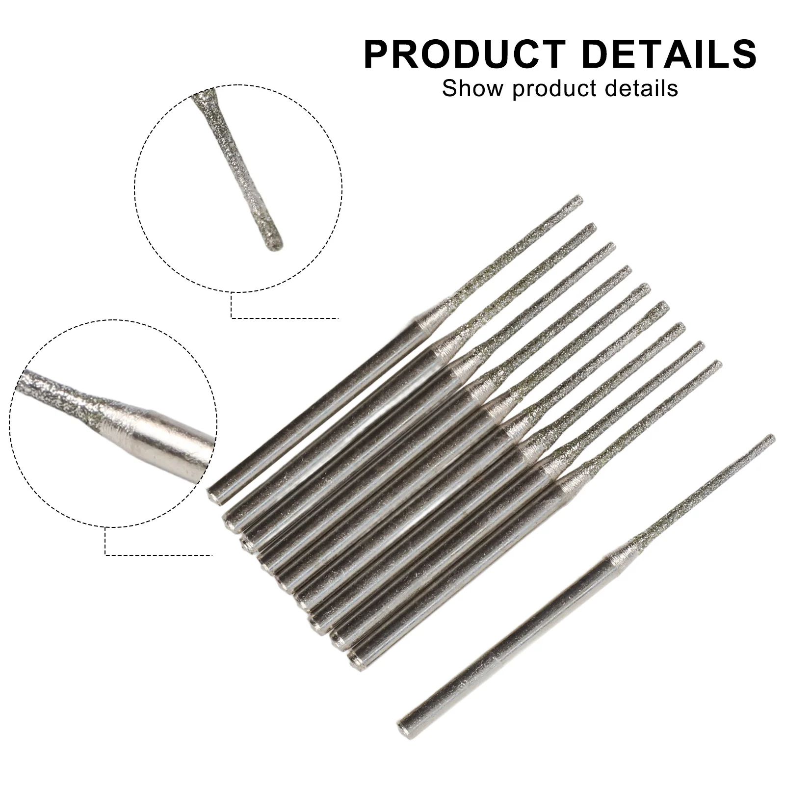 10PCS 0.8-2.5mm Drill Bit 2.35mm Shank For Glass Jade Amber Glass  Hole Drilling Emery Drill Bits Power Tool Accessories