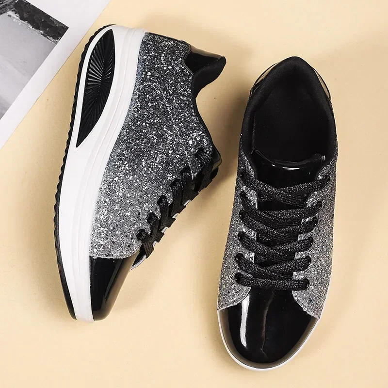 Gold Silver Women Fashion Trendy Sport Shoes Comfortable Walking Sneakers for Women New Luxury Height Increasing Shoes