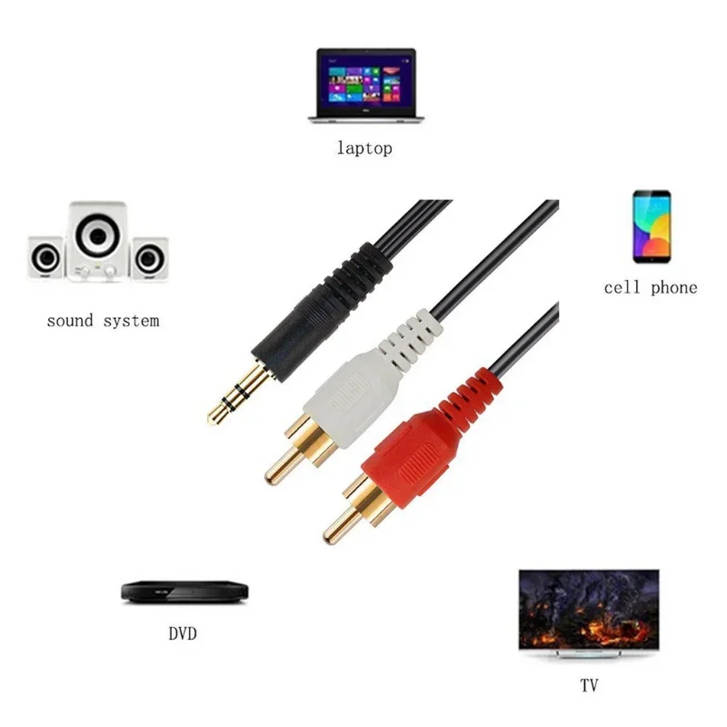 Kabel audio 1M 3,5 mm Stereo Jack męski do 2 męskich RCA Aux Kabel do PC MP3 TV VCR DVD Głośniki Laptop Kabel audio wideo