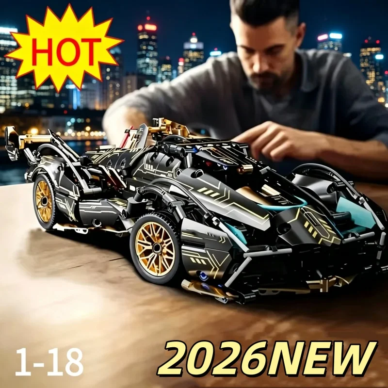 

Building Block Racing Car V12 Building Block Car Black and Gold Fine Desktop Wooden Model Car Birthday Gift Gift for boyfriend