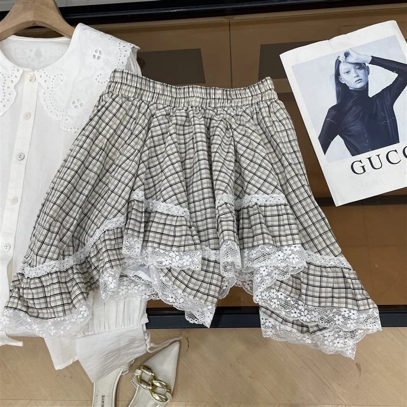 

Высокая талия, цветочный кружевной подол, эластичная талия, дизайн, повседневная юбка для молодых женщин, прямой крой, осенний сезон, моя