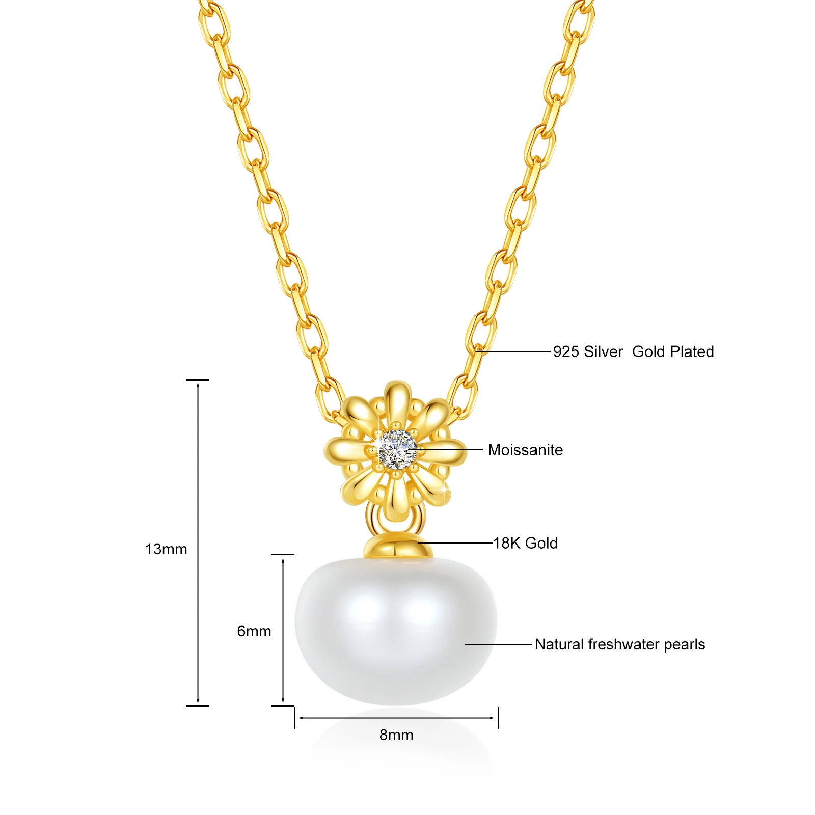 18k الذهب لؤلؤ المياه العذبة الطبيعية قلادة قلادة للنساء GRA معتمد تألق مويسانيتي سلسلة مجوهرات الزفاف الخطوبة