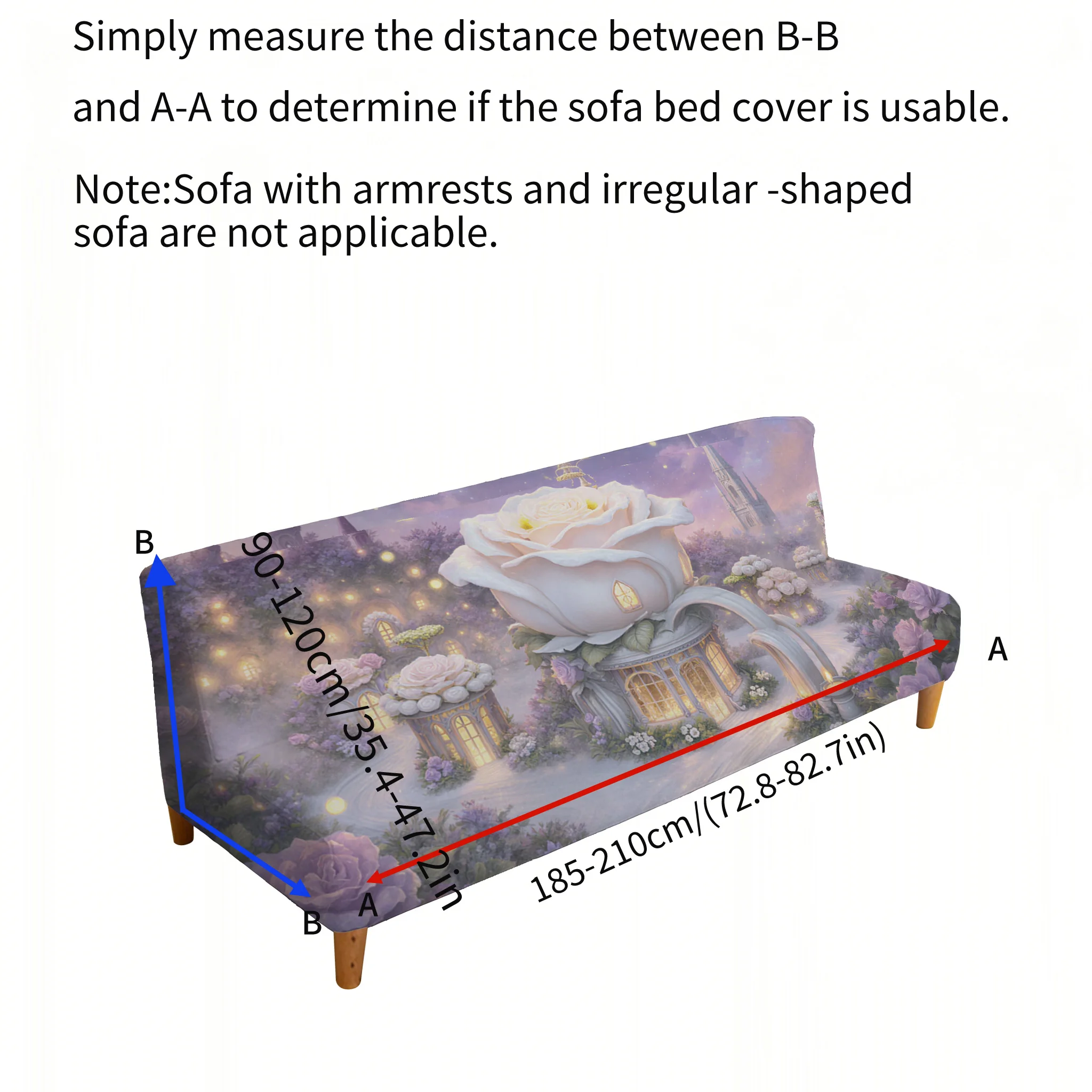 Dream Rose Castle armless sofa bed cover, non-slip and scratch-proof furniture protective cover, easy installation