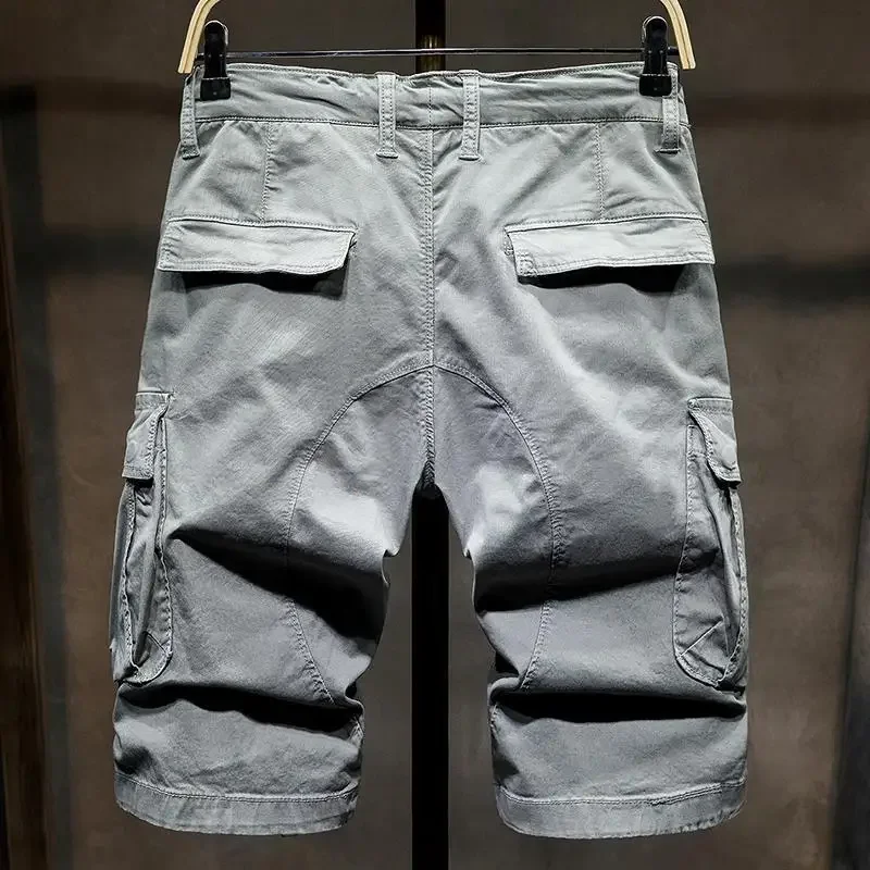 

Мешковатые однотонные полубермуды с карманами, свободные длинные короткие брюки для мужчин, мужские шорты-карго, широкие повседневные летние эластичные брюки Y2k