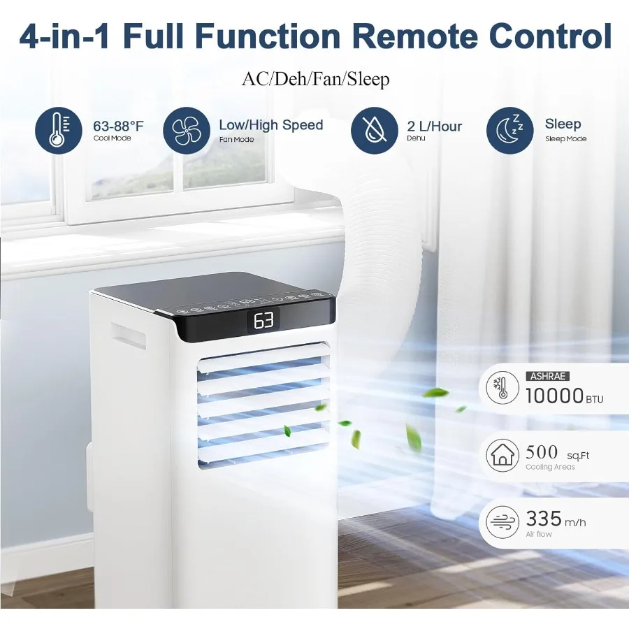 مكيف هواء محمول 10000 وحدة حرارية بريطانية للغرف حتى 450 قدم مربع. مع جهاز التحكم عن بعد 4 أوضاع التشغيل مزيل الرطوبة نافذة جبل E #2