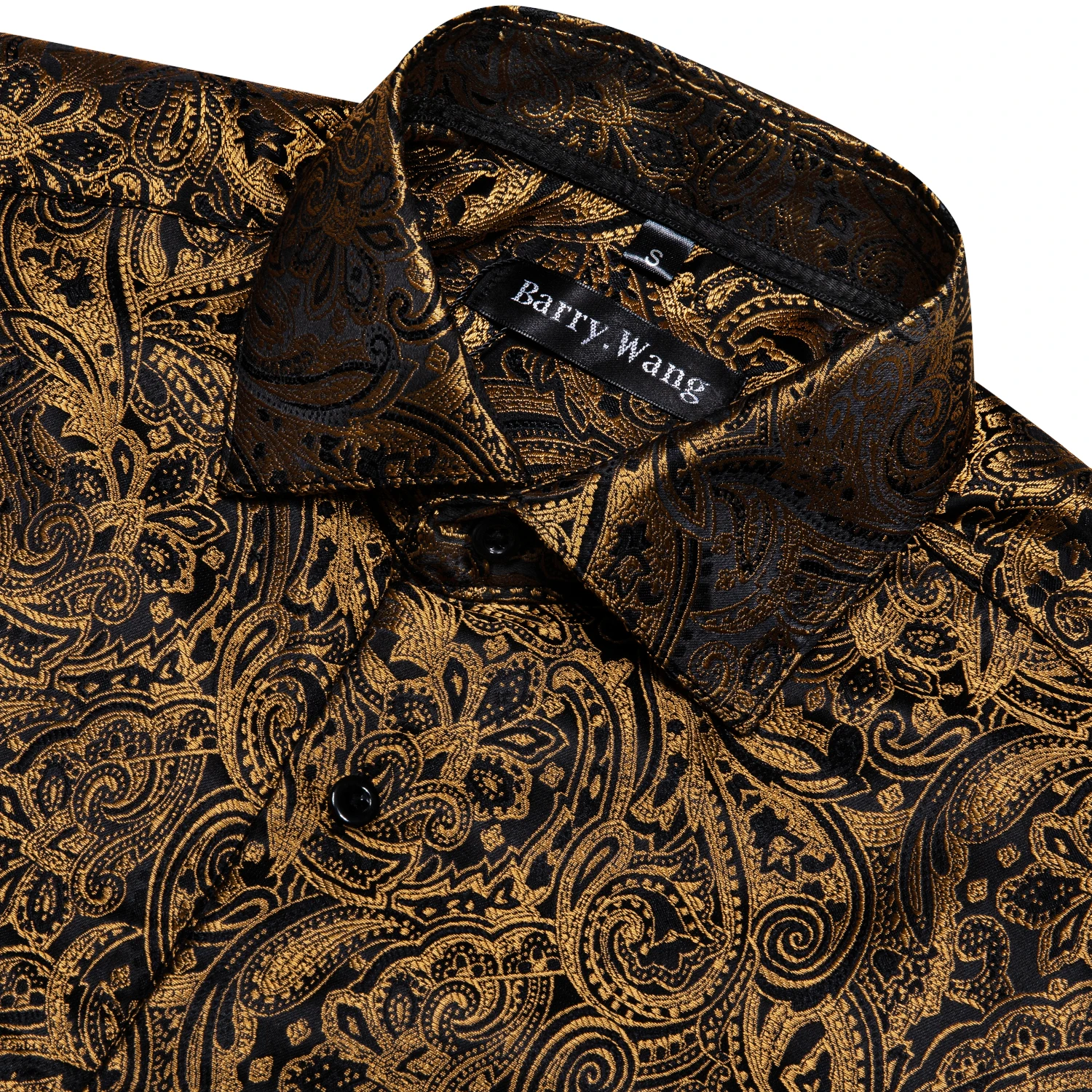 Barry.Wang 4XL Luxury Gold Paisley Silk Shirts Men Long Sleeve Casual Flower Shirts For Men Designer Fit Dress Shirt BY-0061