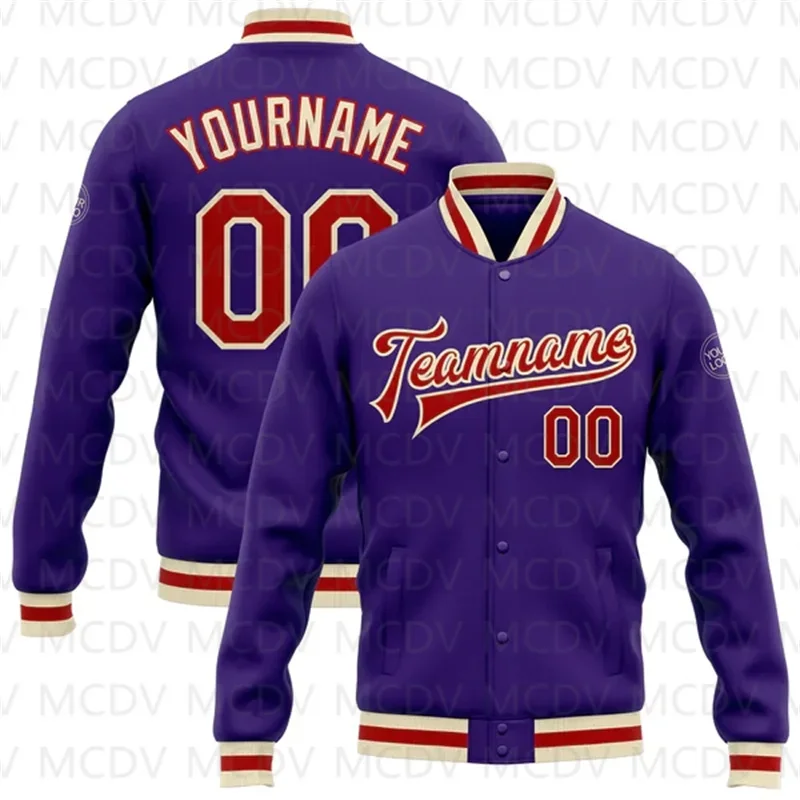 Custom Purple Orange-Gray Bomber Full-Snap Varsity Letterman Split Fashion Jacket