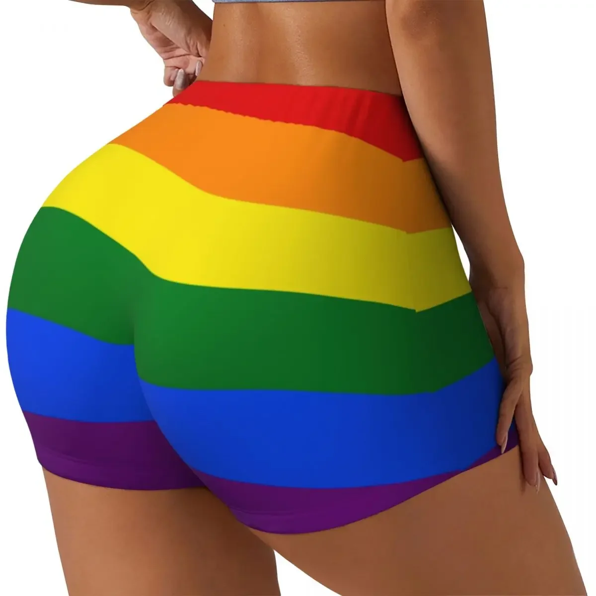 Custom Gay Pride LGBT Rainbow Flag Gym Volleyball Biker Shorts Women's LGBTQ Lesbian Workout Yoga Shorts