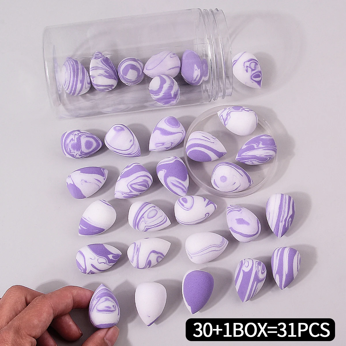 30-teiliges Box-Make-up-Schwamm-Set mit Vorratsglas und Mixer-Werkzeug – ultraweiche Concealer-Mischschwämme, tragbares Reise-Kosmetik-Set