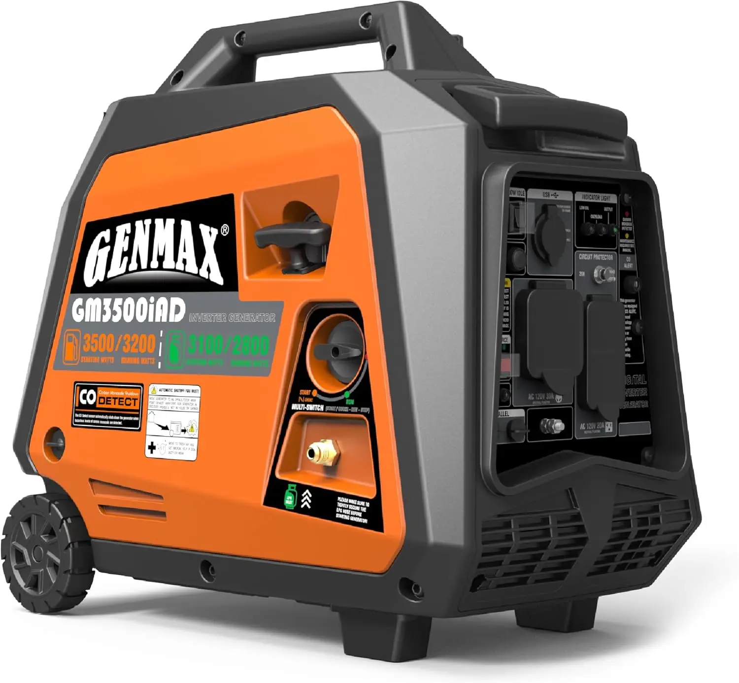 

Portable Generator, 3500W Super Quiet Gas or Propane Powered Engine with Parallel Capability, Manual start，Ideal for Camping