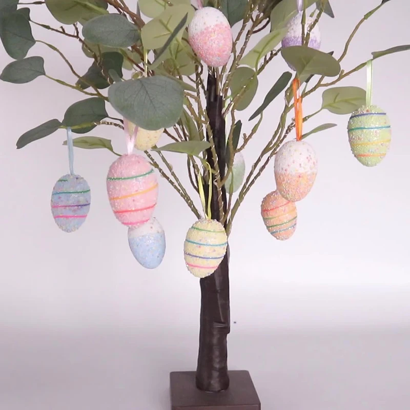 

6pcs Happy Easter Colorful Foam Egg DIY Craft Kids Gift Egg Hanging Ornament for Home Kids Gifts Toy Easter Party Favor Supplies