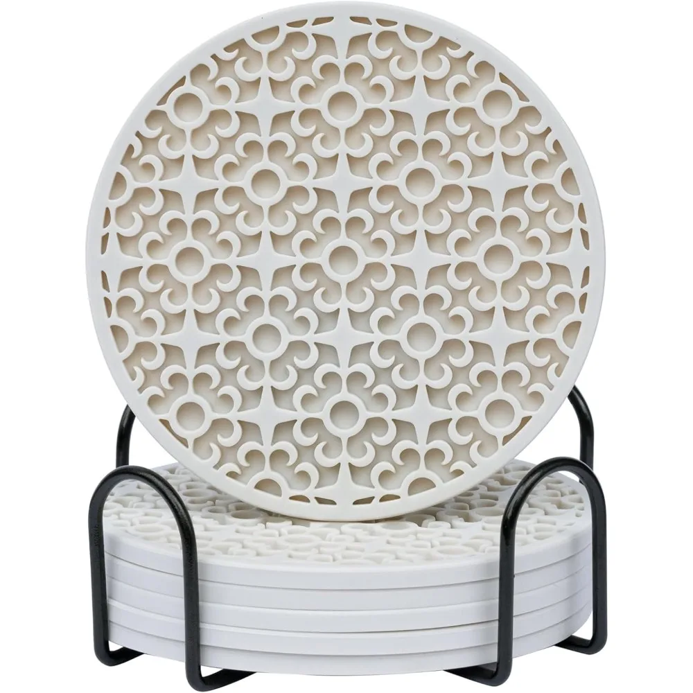 

Silicone Coasters Set Of 6,Drink Coasters With Holder,Absorbent Coaster For Hot Or Cold Drinks,Non-Slip, Non Stick,4inch