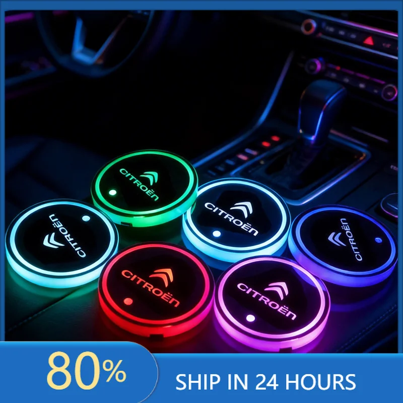 Pegatinas para coche, 2 uds., posavasos para Interior de coche, alfombrilla con luz LED para portavasos, accesorios para Citroen C4 C3 C5 C5X E-C4 X E-C3 C-Elysee Ber