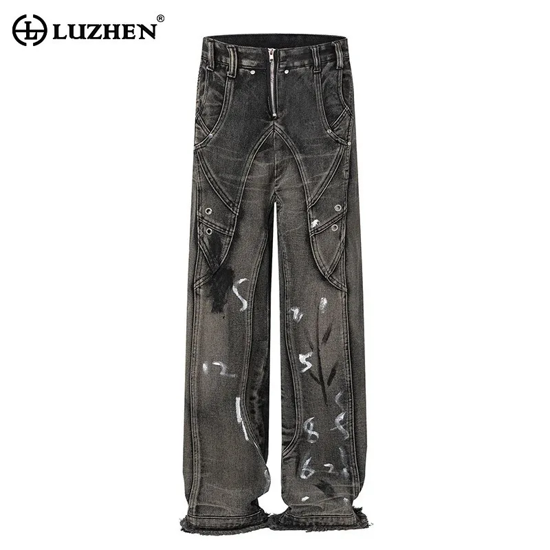 

LUZHEN 2025 New Fashion Personalized Stripe Patchwork Design Vintage Straight Denim Pants Men's Street Casual Jeans Male JY1312
