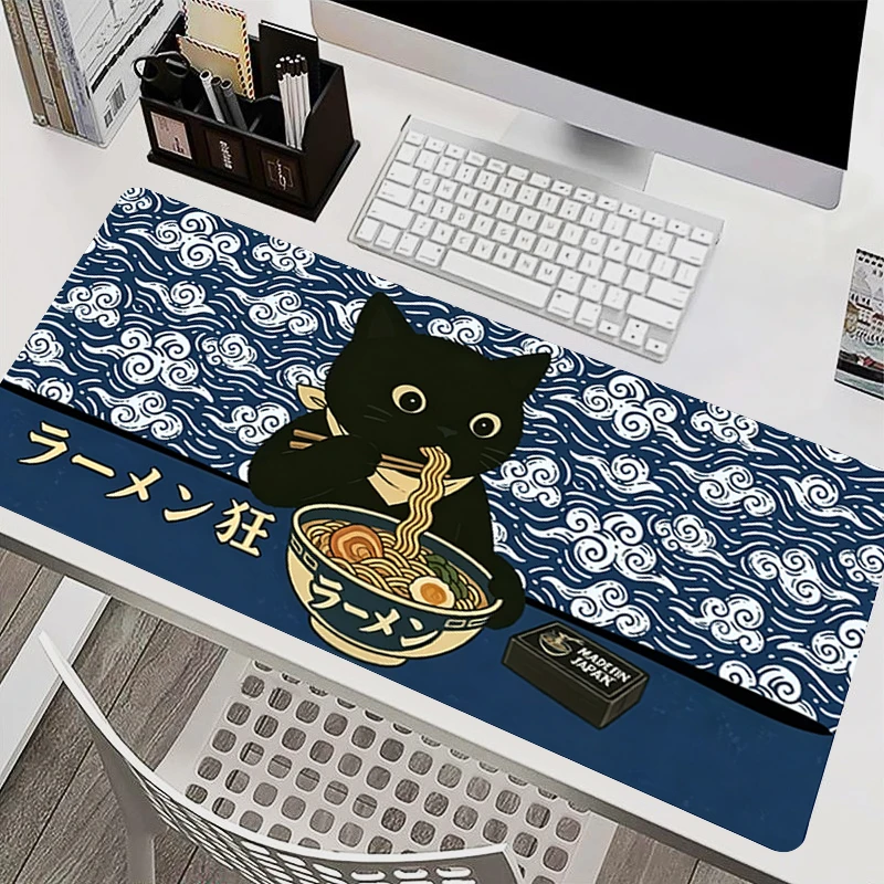 Cat Eat Ramen MTG Game Mat Office Mouse Pad Notbook PC Gamer Keyboard Pad NonSlip Computer Desk Mat Black Cat Extended MousePad