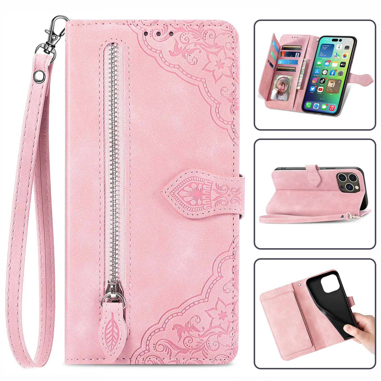 

Shockproof Magnetic Iphone 11 Pro Max Case with Kickstand & Zipper Wallet For Apple IPhone 15 Pro/14Plus CareFor Iphone 12