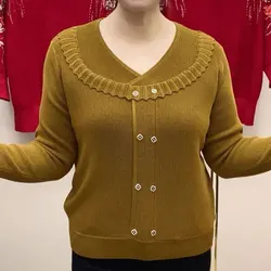 Camisa de punto empalmada con pliegues informales para mujer, ropa elegante con cuello en V, blusa holgada Vintage de Color sólido que combina con todo, primavera y otoño, 2023